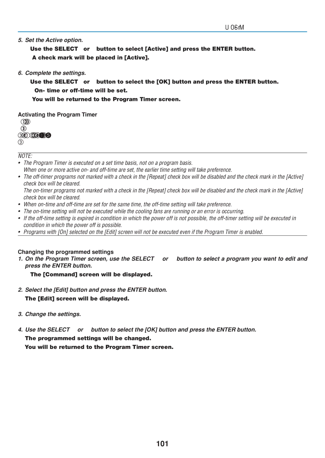 Dukane 8808 user manual 101, Activating the Program Timer, Changing the programmed settings 