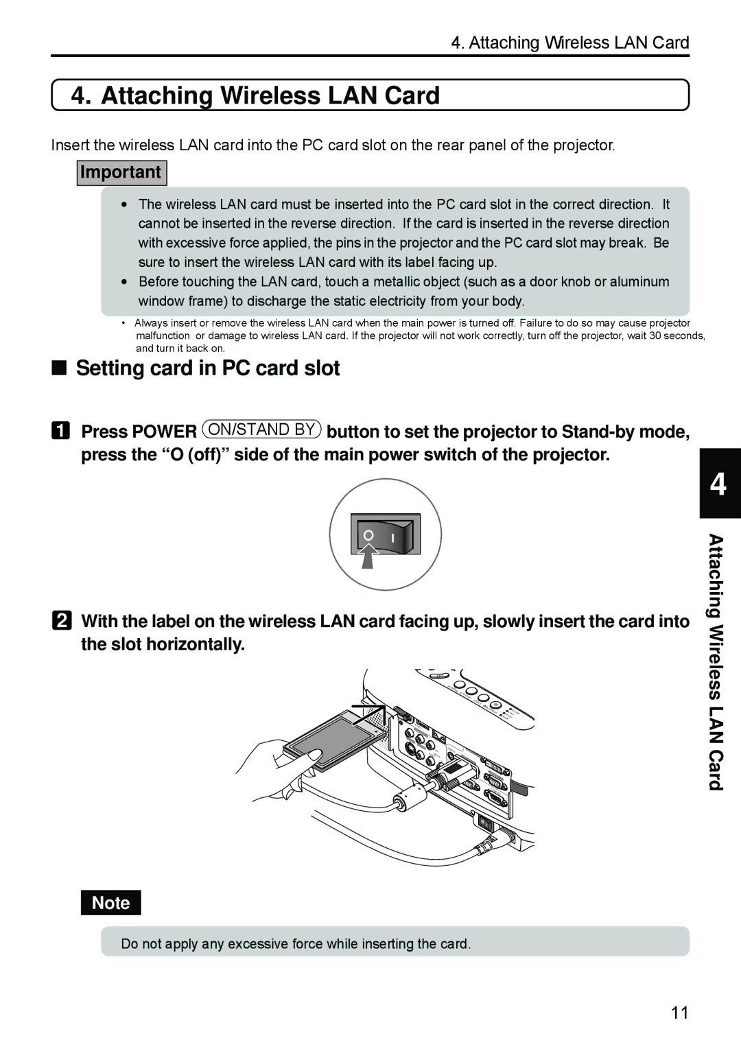 Dukane 8808 user manual Attaching Wireless LAN Card, Setting card in PC card slot 