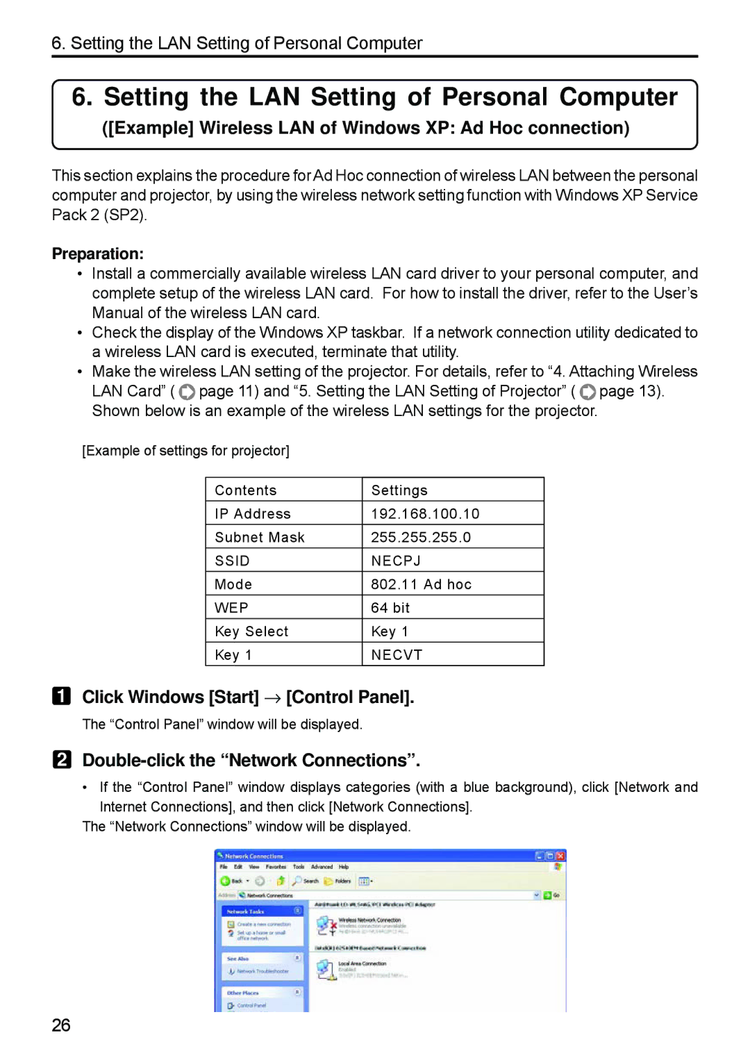 Dukane 8808 user manual Example Wireless LAN of Windows XP Ad Hoc connection, Click Windows Start → Control Panel 