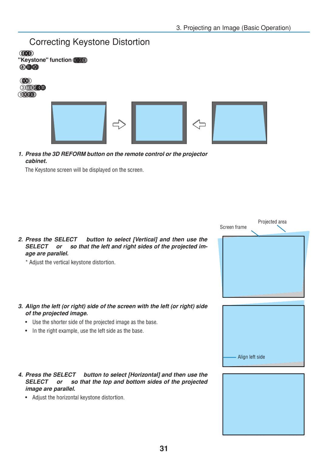 Dukane 8808 user manual Correcting Keystone Distortion, Projecting an Image Basic Operation 