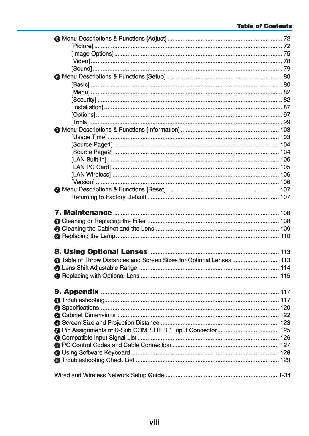 Dukane 8808 user manual viii, 1-34, Table of Contents, Picture 