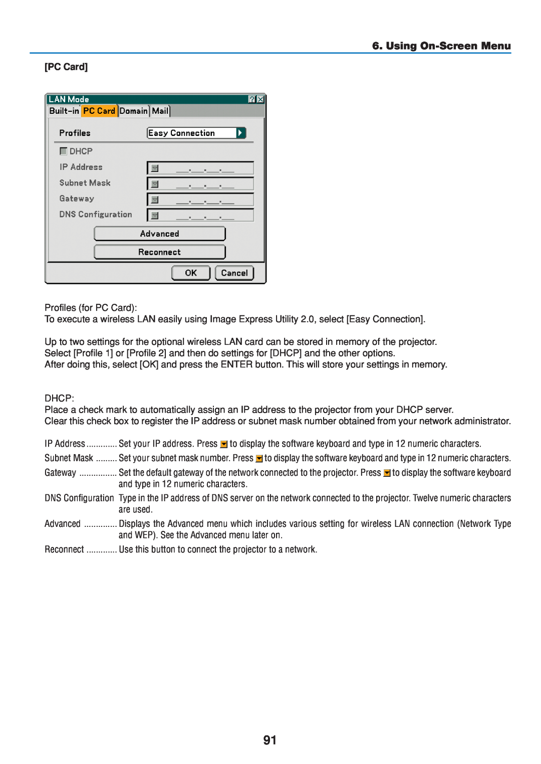 Dukane 8808 user manual Using On-Screen Menu, PC Card 
