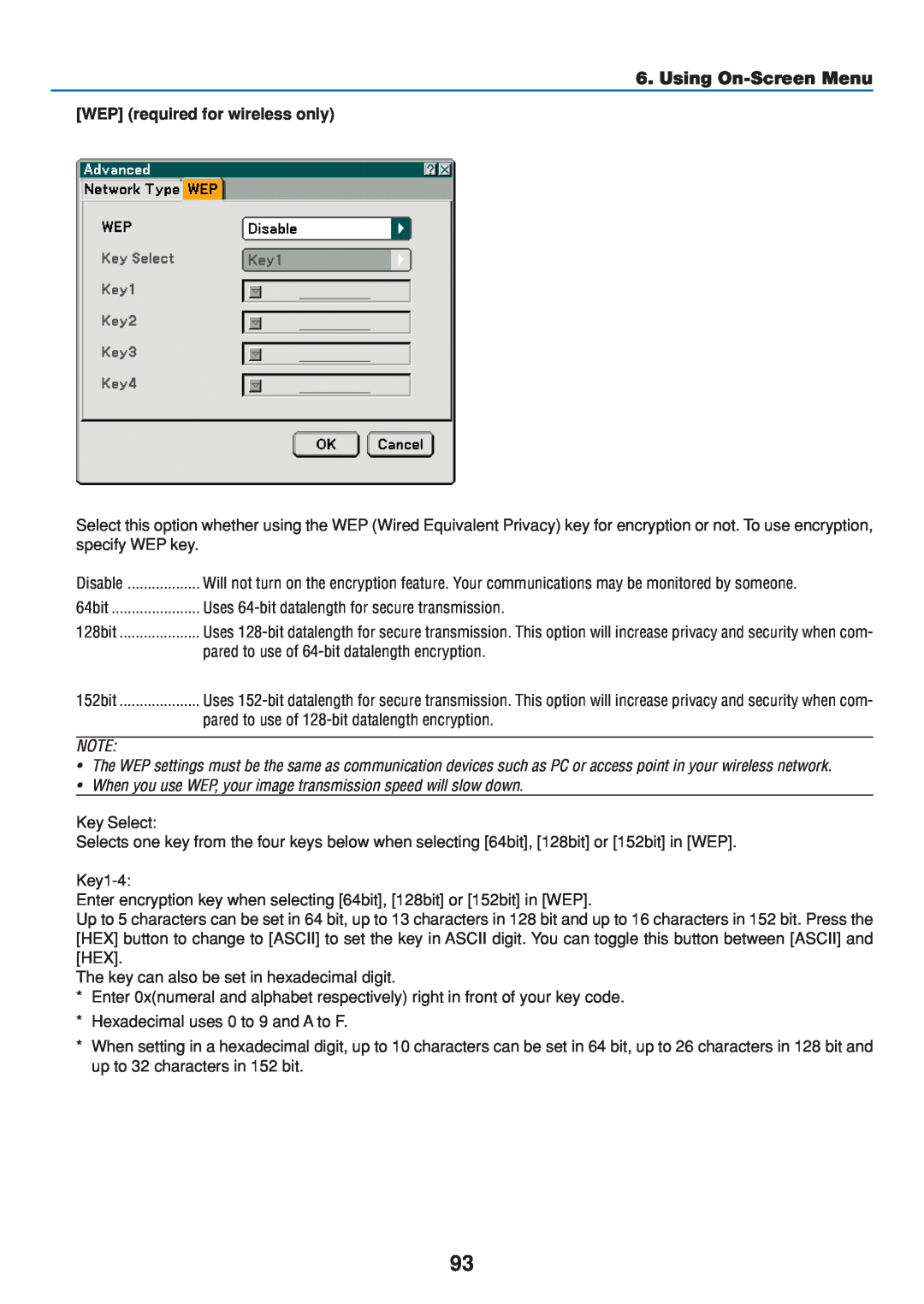 Dukane 8808 user manual Using On-Screen Menu, WEP required for wireless only 