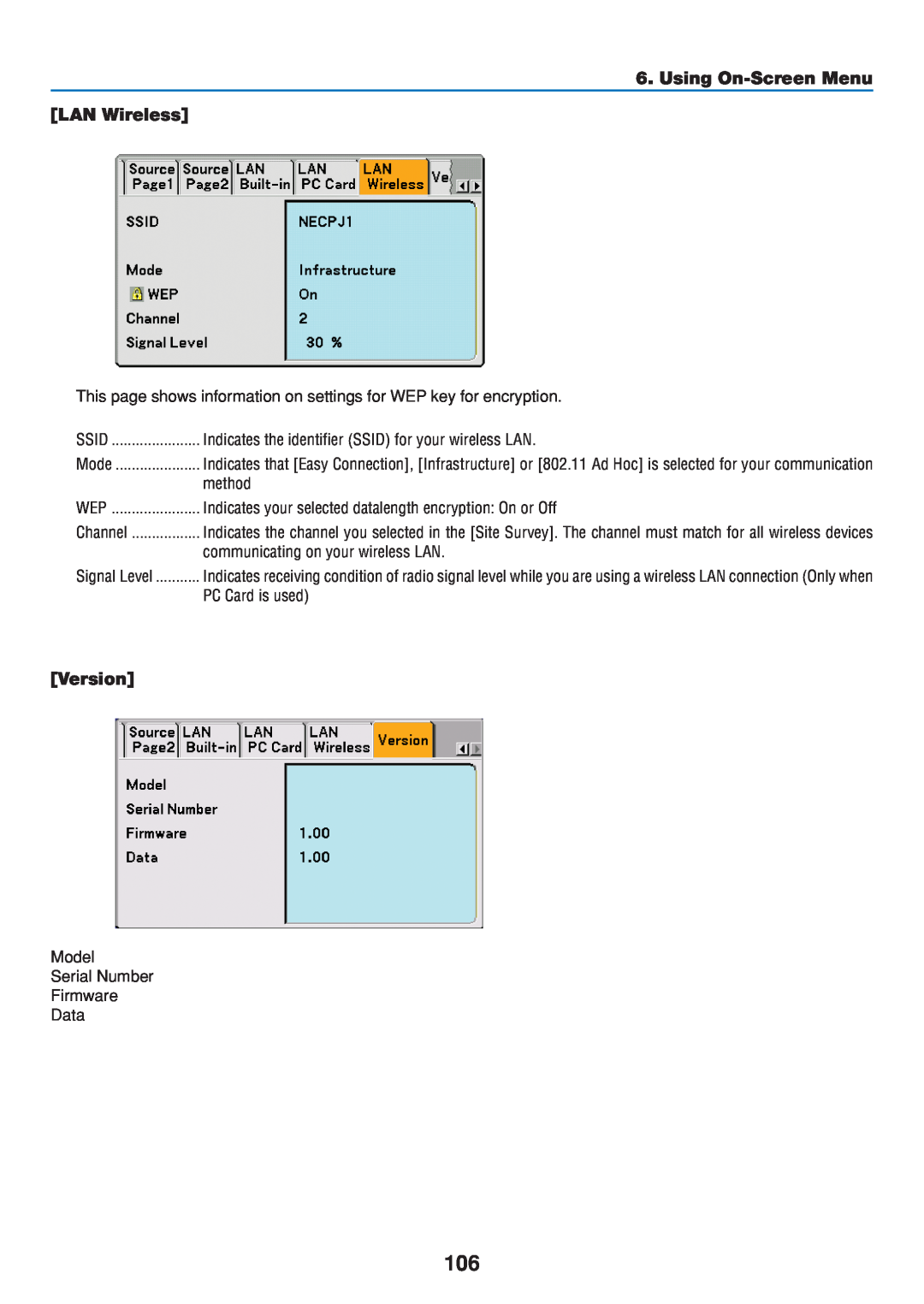 Dukane 8808 user manual Using On-Screen Menu LAN Wireless, Version 