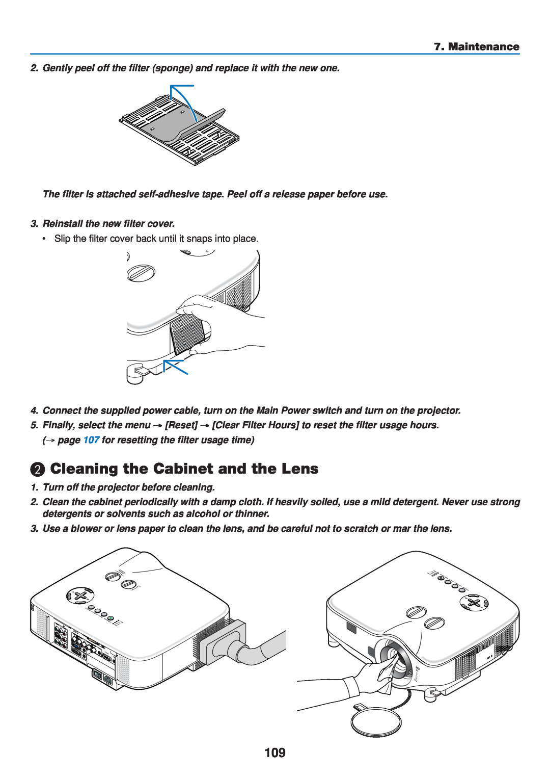 Dukane 8808 user manual Cleaning the Cabinet and the Lens, Maintenance 