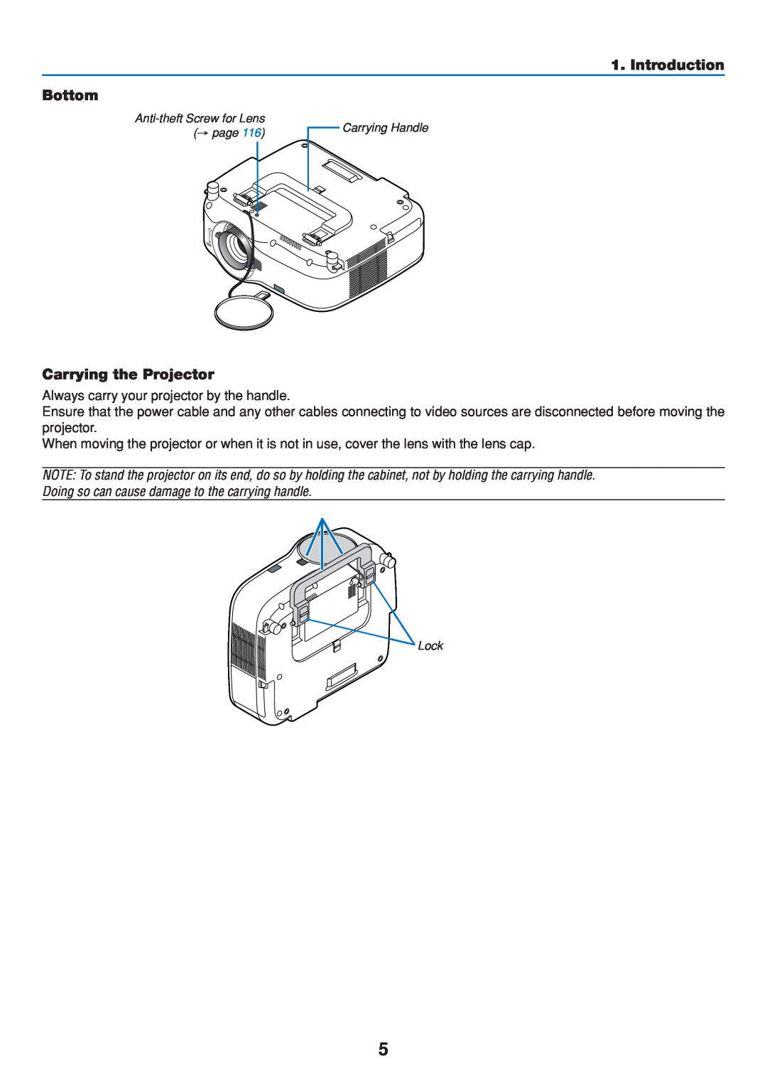 Dukane 8808 user manual Bottom, Carrying the Projector, Introduction, Always carry your projector by the handle 