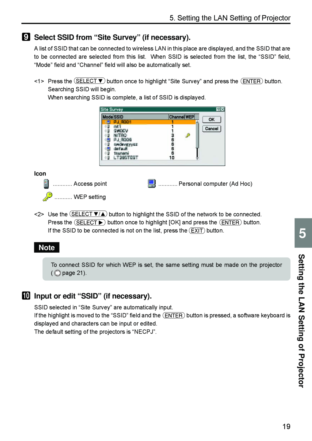 Dukane 8808 user manual Select SSID from “Site Survey” if necessary, Input or edit “SSID” if necessary, Icon 
