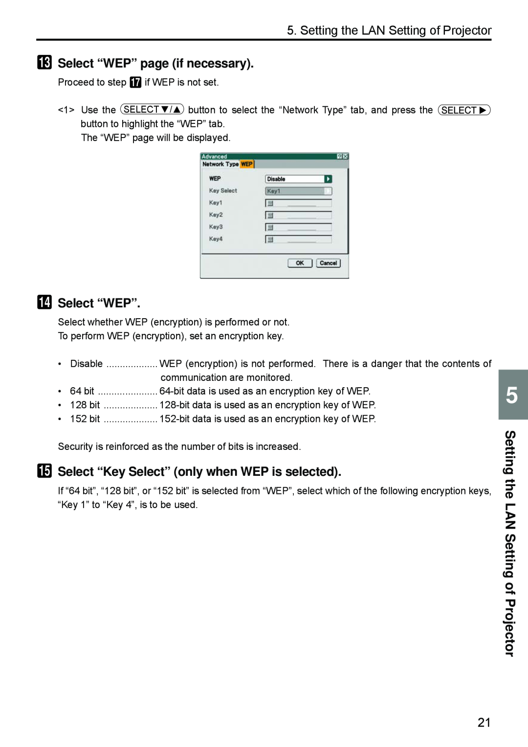 Dukane 8808 user manual Select “WEP” page if necessary, Select “Key Select” only when WEP is selected 