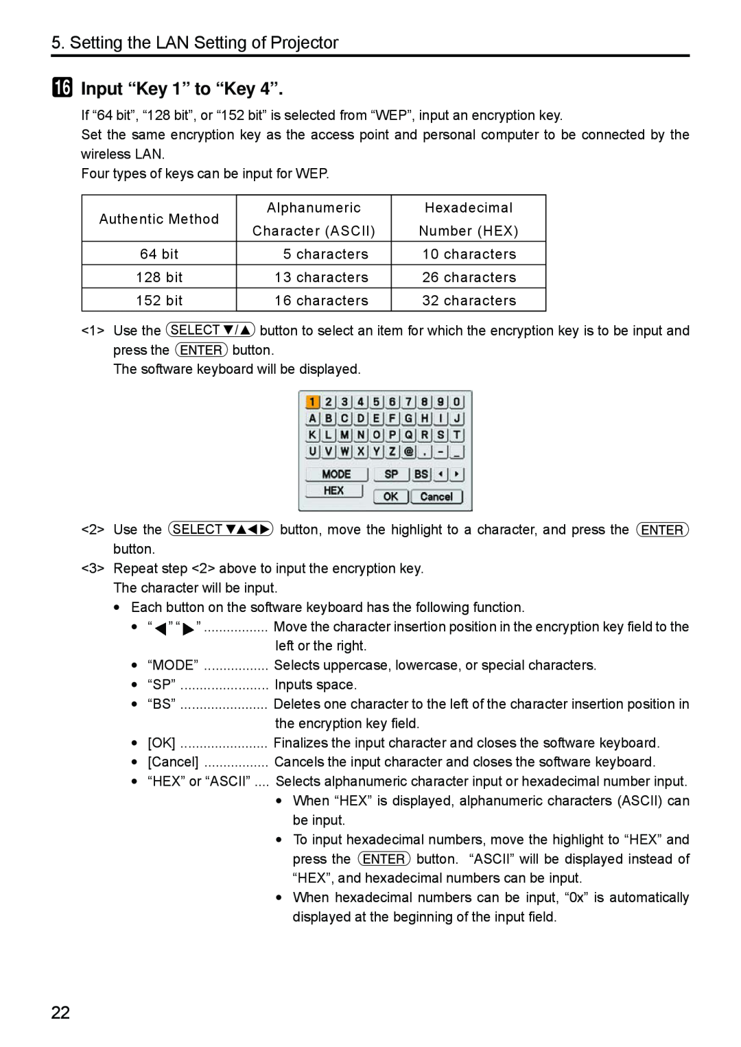 Dukane 8808 user manual Input “Key 1” to “Key 4”, Setting the LAN Setting of Projector 