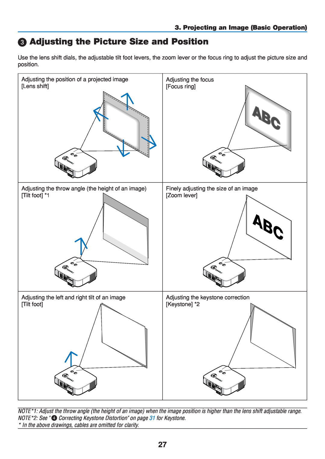Dukane 8808 user manual Adjusting the Picture Size and Position, Projecting an Image Basic Operation 