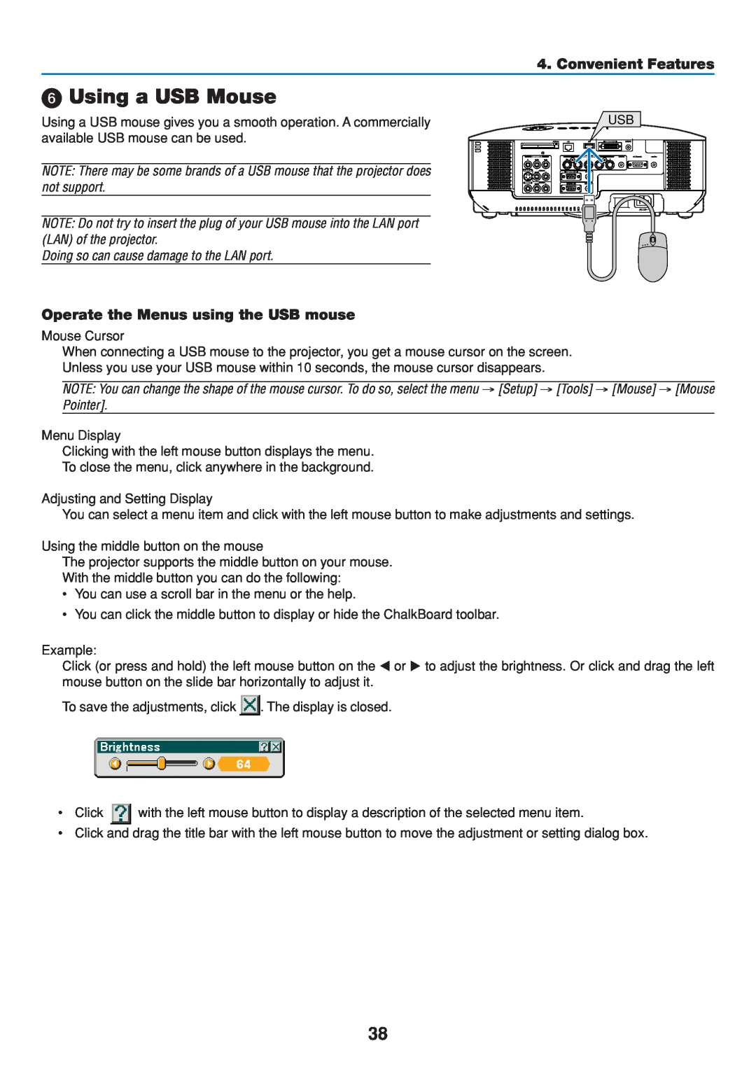 Dukane 8808 user manual Using a USB Mouse, Operate the Menus using the USB mouse, Convenient Features 