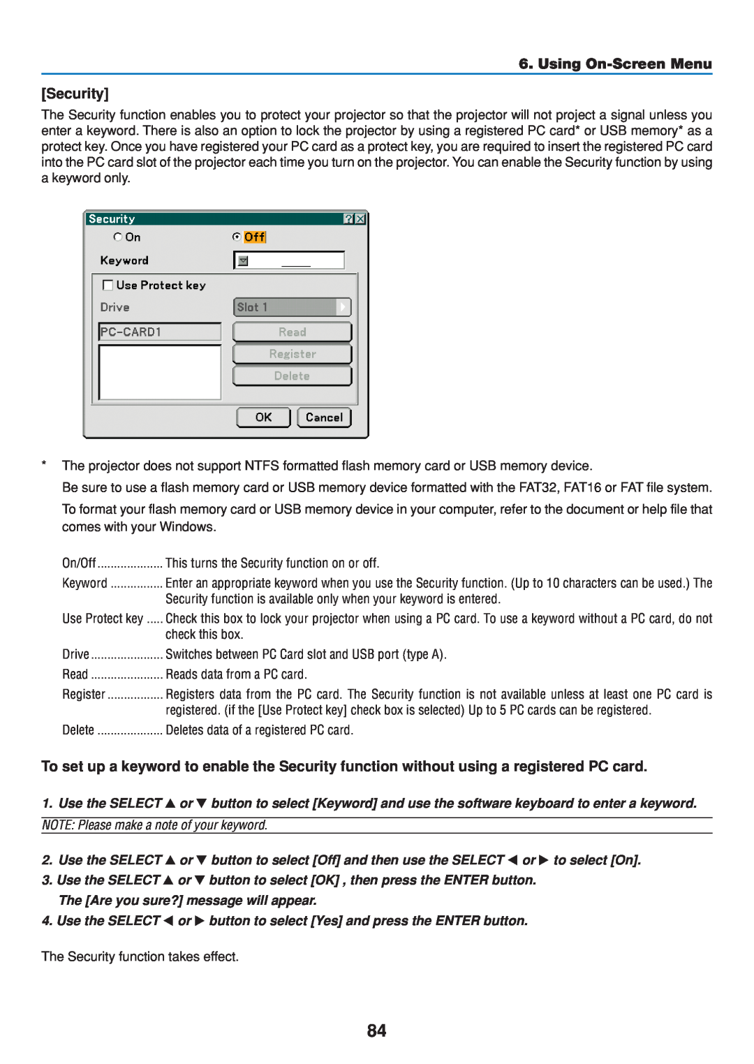 Dukane 8808 user manual Security, Using On-Screen Menu 