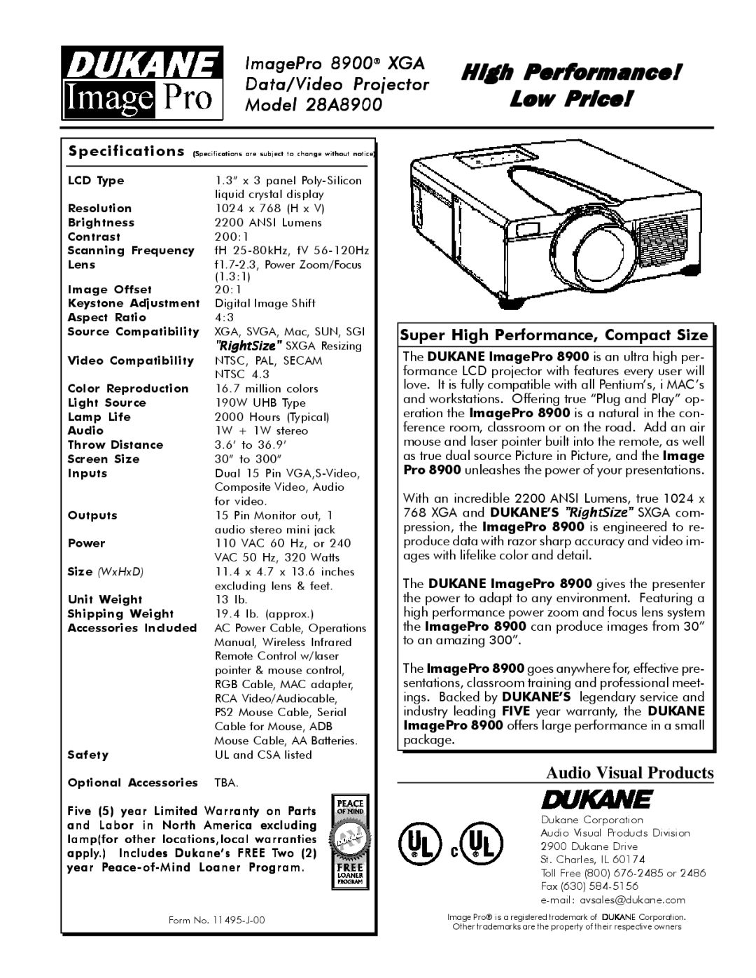 Dukane 8900 specifications High Performance Low Price, Audio Visual Products, Super High Performance, Compact Size 