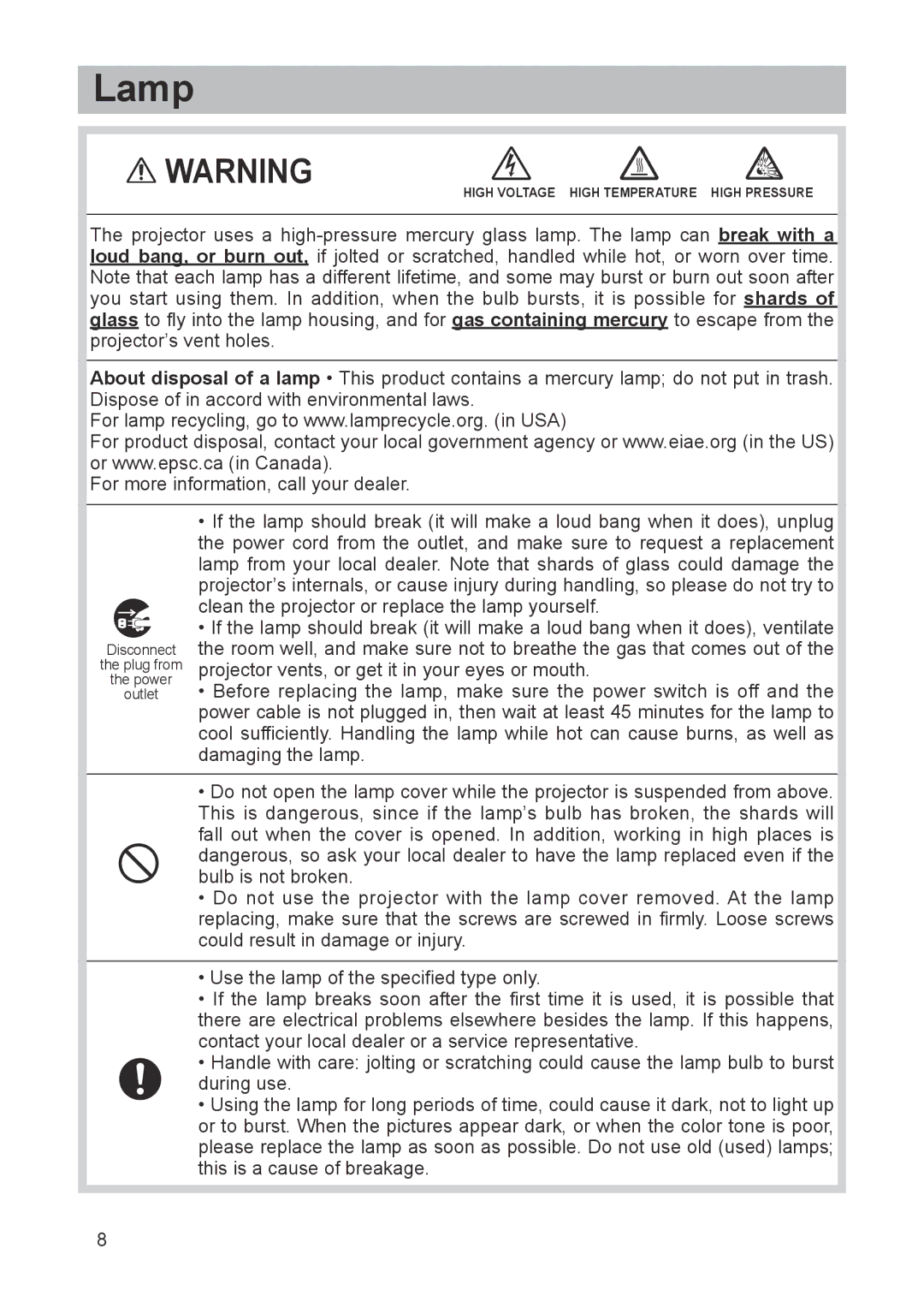 Dukane 8912-RJ, 8755G-RJ user manual Lamp 