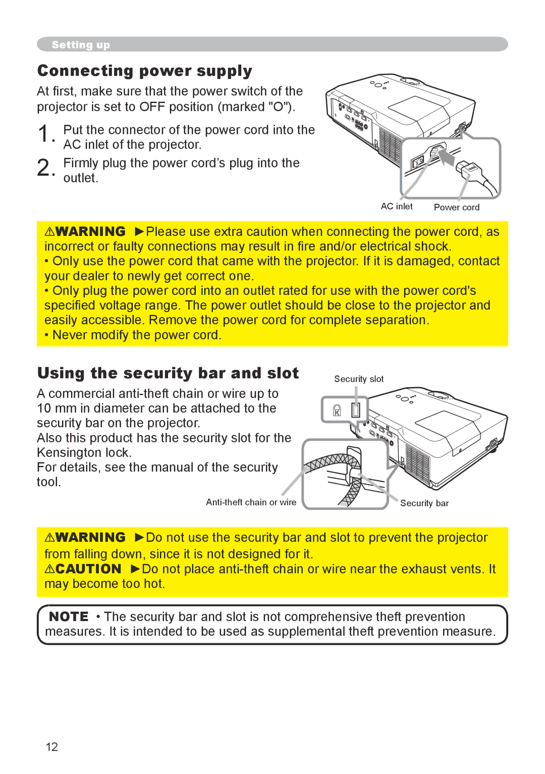 Dukane 8755G-RJ, 8912-RJ user manual Connecting power supply, Using the security bar and slot 