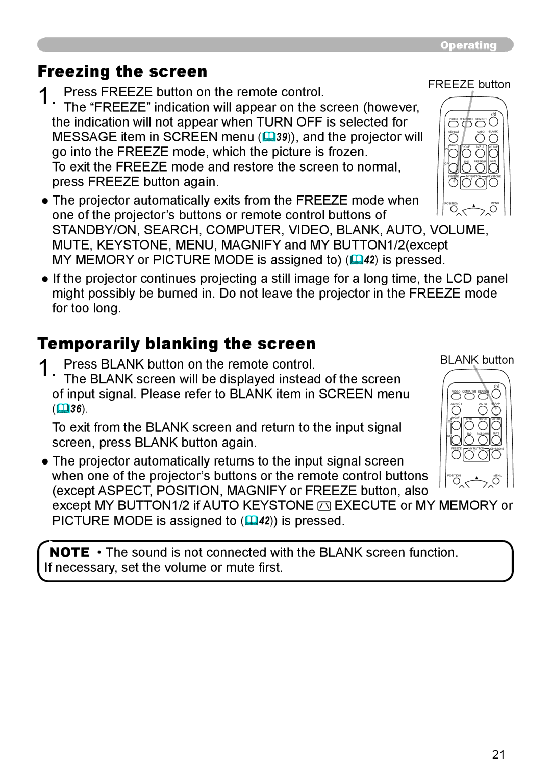 Dukane 8912-RJ, 8755G-RJ user manual Freezing the screen, Temporarily blanking the screen 