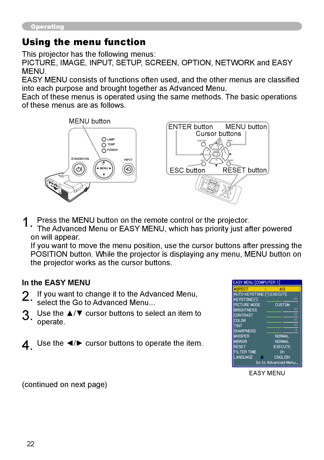 Dukane 8755G-RJ, 8912-RJ user manual Using the menu function, Easy Menu 