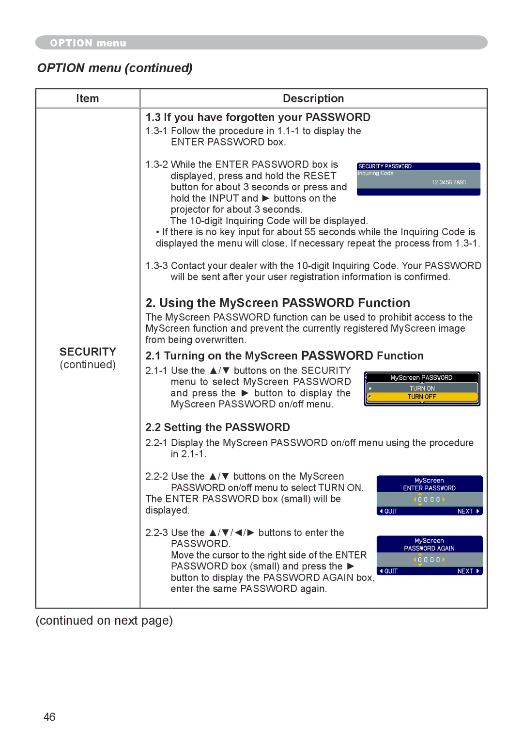 Dukane 8755G-RJ, 8912-RJ Using the MyScreen Password Function, If you have forgotten your Password, Setting the Password 