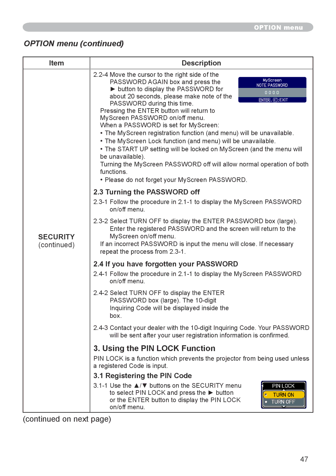 Dukane 8912-RJ, 8755G-RJ user manual Using the PIN Lock Function, Turning the Password off, Registering the PIN Code 