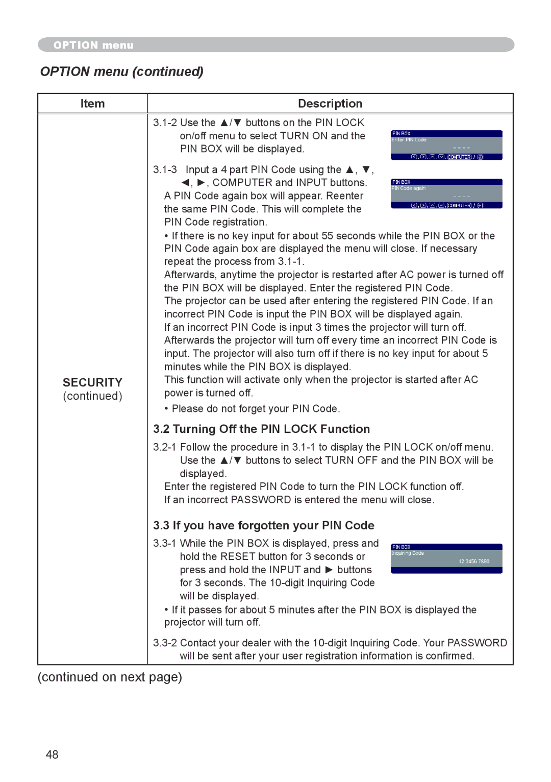 Dukane 8755G-RJ, 8912-RJ Description Security, Turning Off the PIN Lock Function, If you have forgotten your PIN Code 