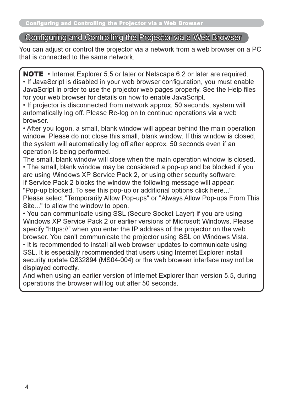 Dukane 8912-RJ, 8755G-RJ user manual Configuring and Controlling the Projector via a Web Browser 