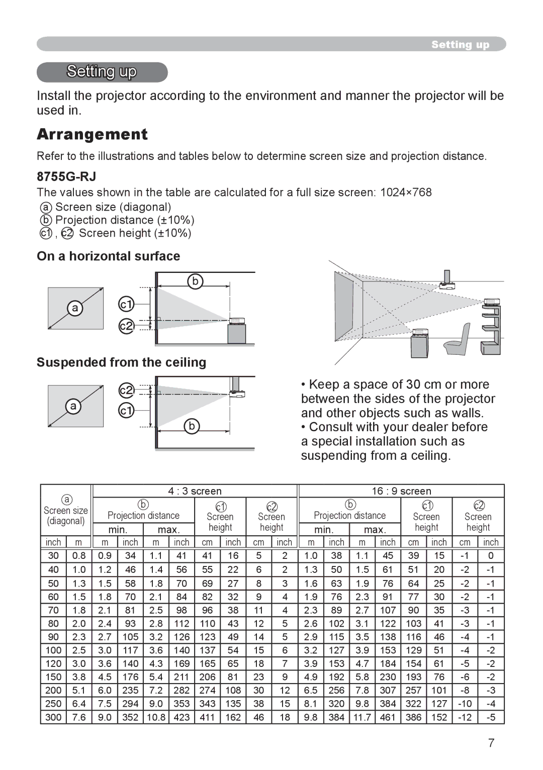 Dukane 8912-RJ user manual Setting up, Arrangement, 8755G-RJ, On a horizontal surface Suspended from the ceiling 