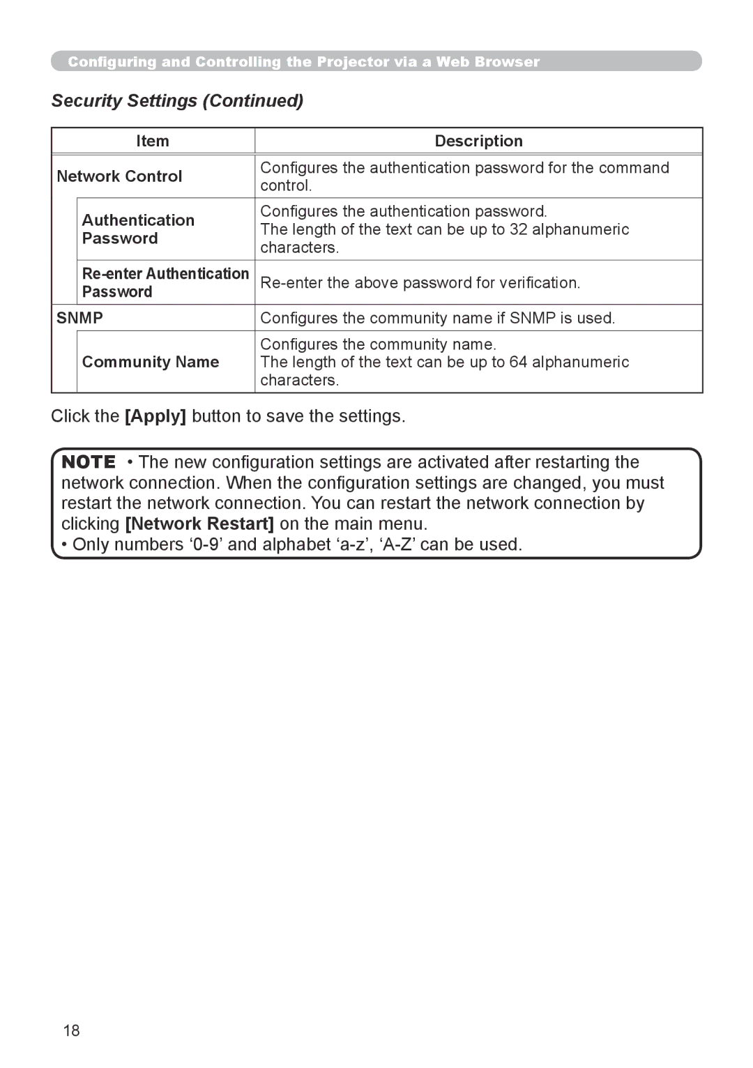 Dukane 8912-RJ, 8755G-RJ user manual Security Settings, Network Control, Snmp, Community Name 