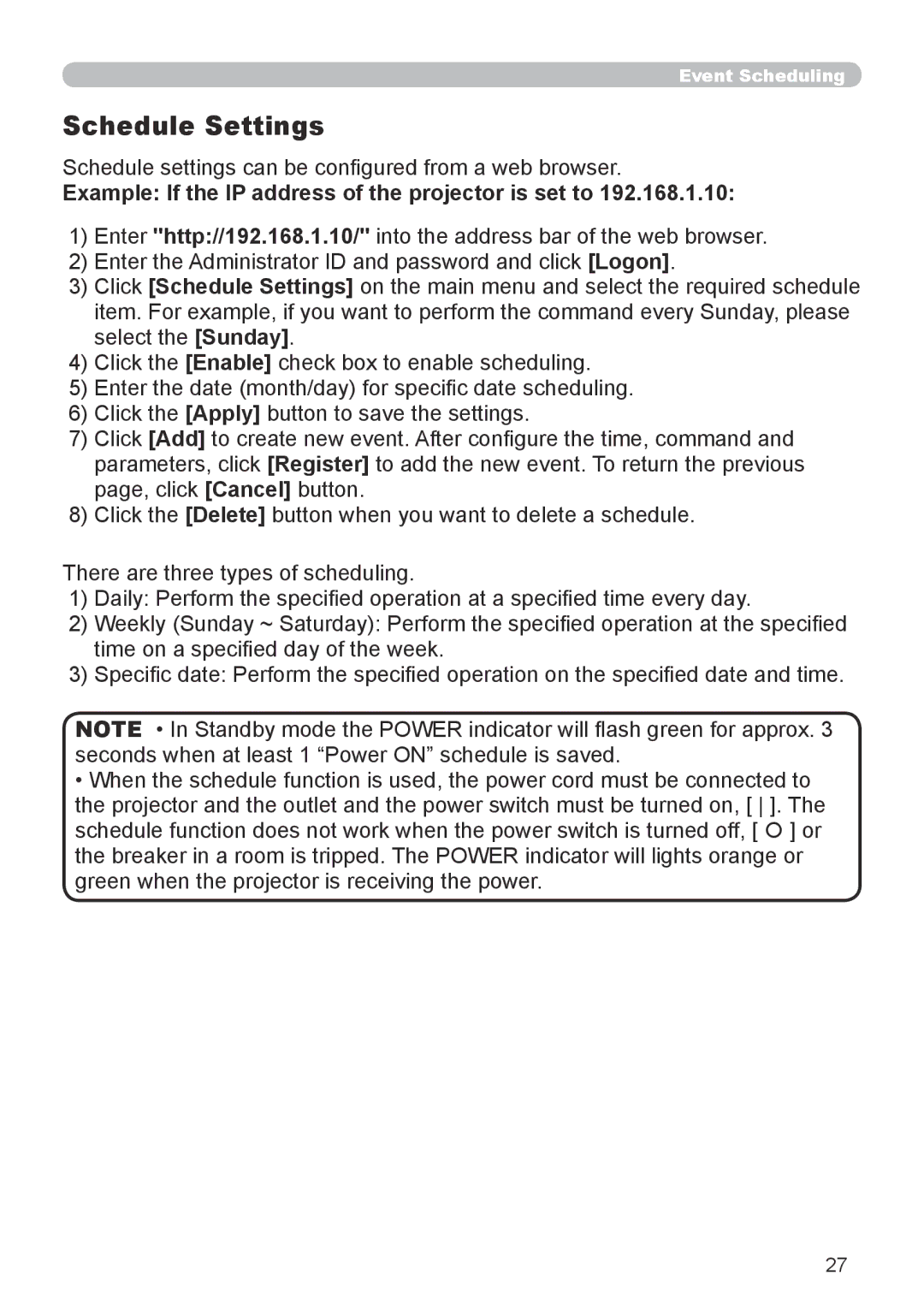 Dukane 8755G-RJ, 8912-RJ user manual Schedule Settings, Schedule settings can be configured from a web browser 