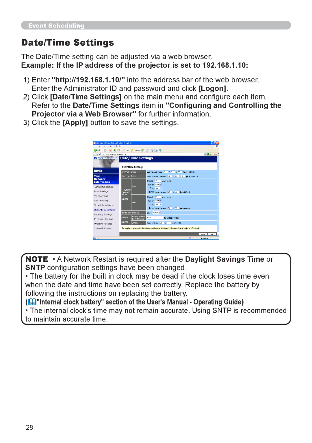 Dukane 8912-RJ, 8755G-RJ user manual Date/Time Settings, Date/Time setting can be adjusted via a web browser 