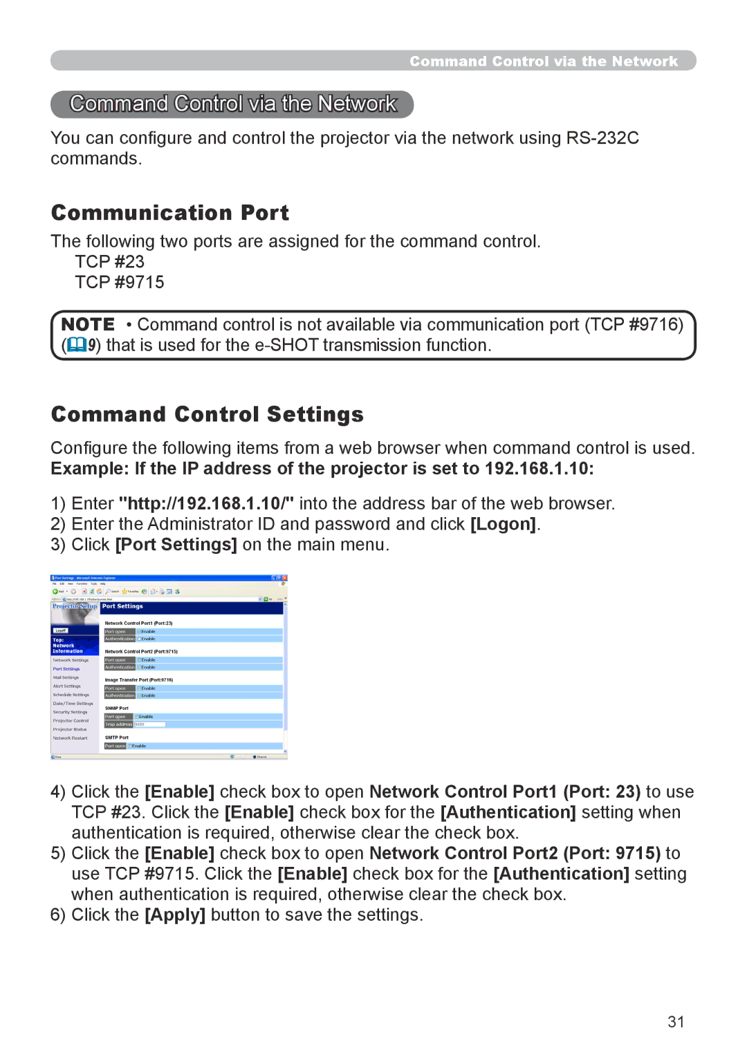 Dukane 8755G-RJ, 8912-RJ user manual Command Control via the Network, Command Control Settings 