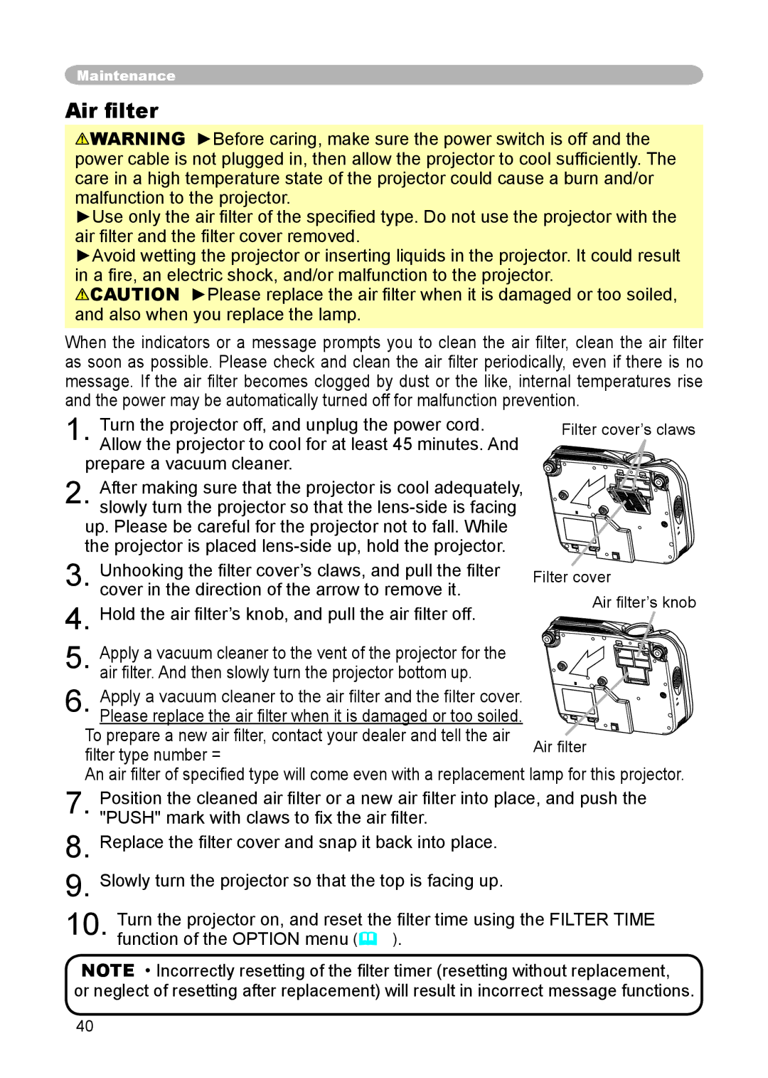 Dukane 8914 user manual Air ﬁlter 