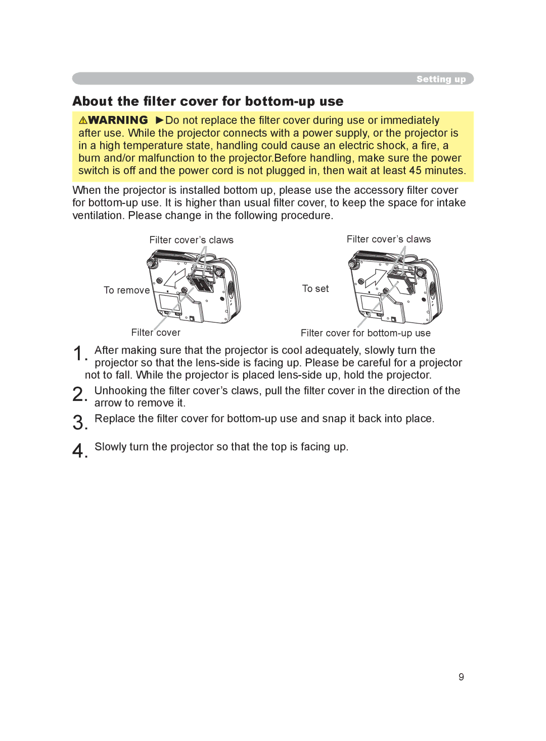 Dukane 8915 user manual About the ﬁlter cover for bottom-up use 