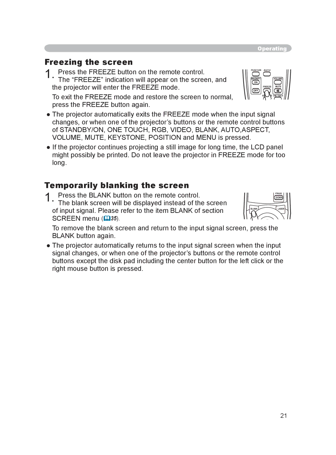 Dukane 8915 user manual Freezing the screen, Temporarily blanking the screen 