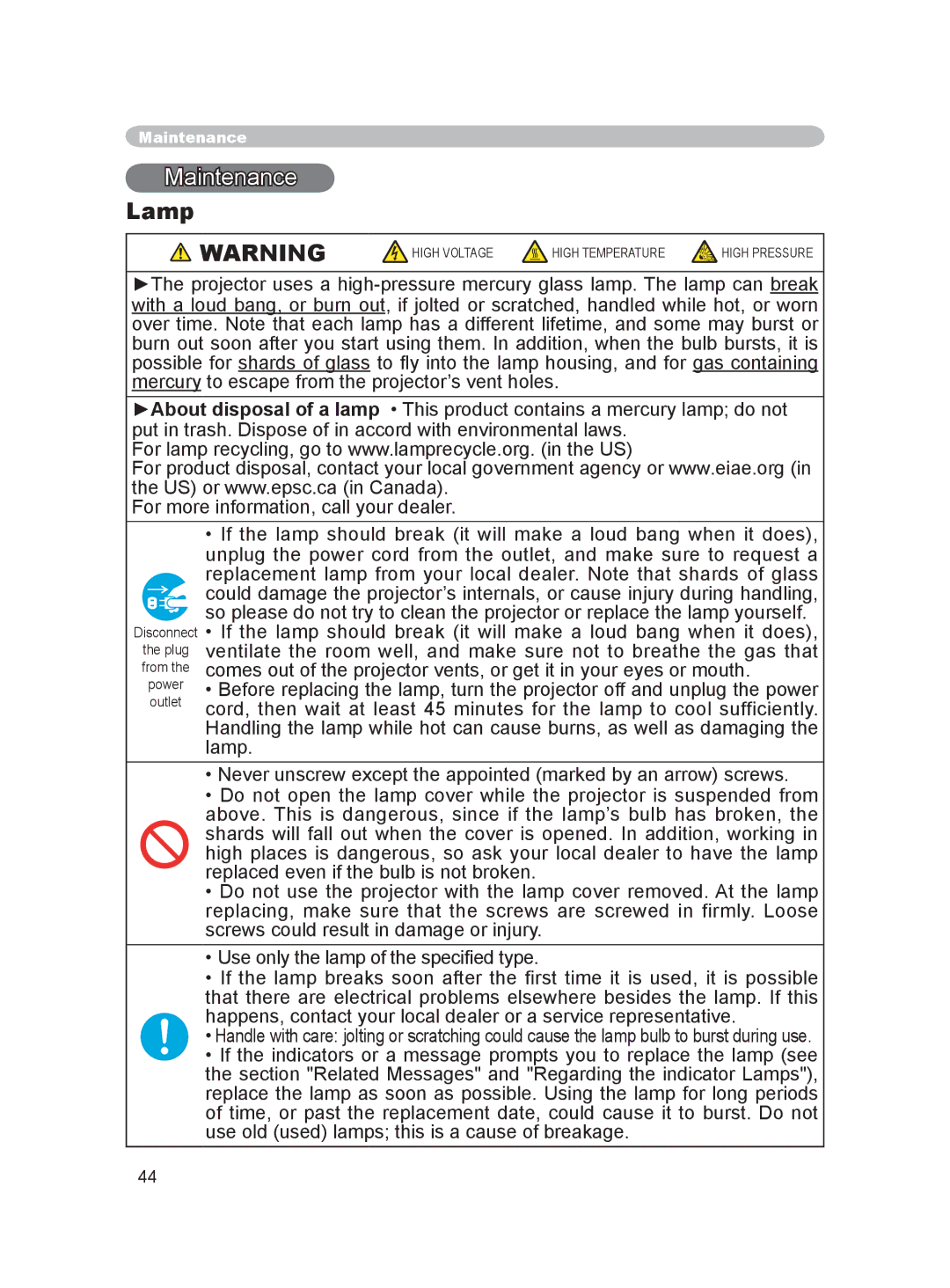 Dukane 8915 user manual Maintenance, Lamp 