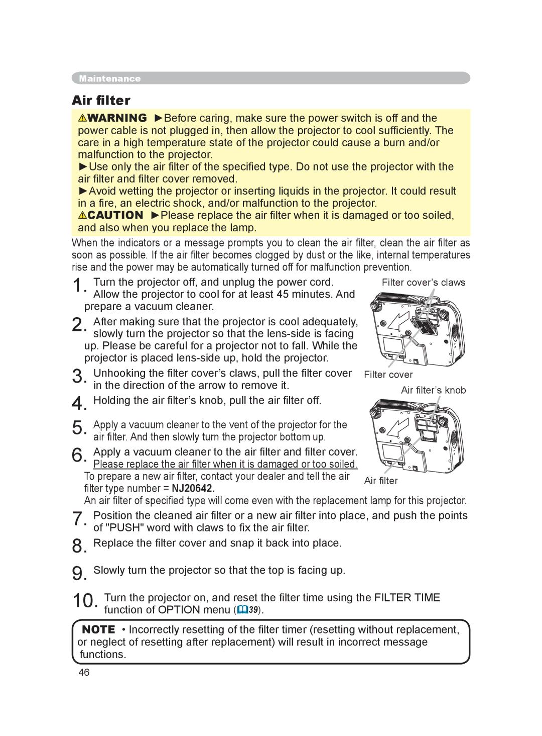 Dukane 8915 user manual Air ﬁlter 