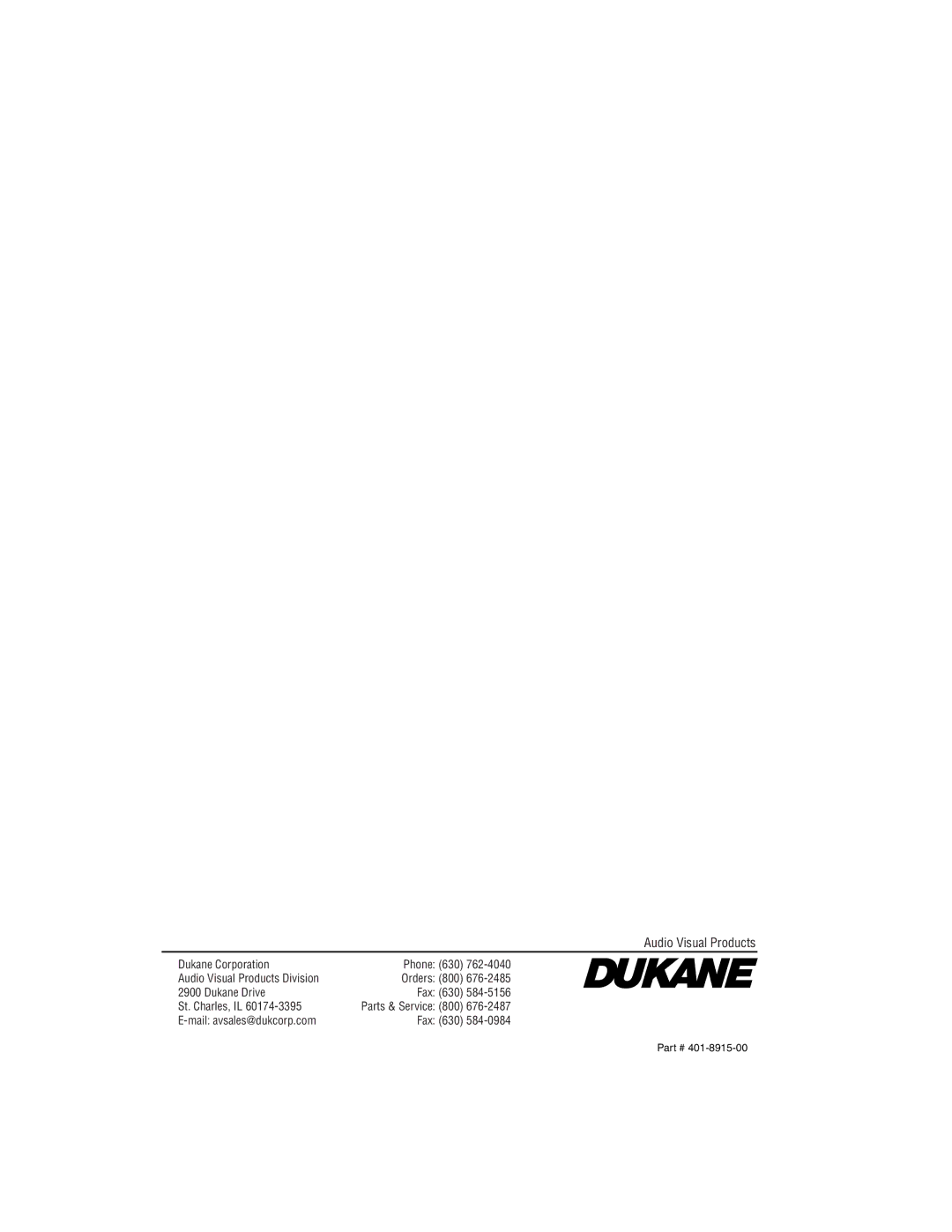 Dukane 8915 user manual Audio Visual Products 