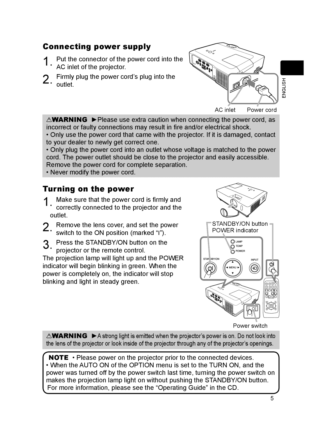 Dukane 8912H, 8916 user manual Connecting power supply, Turning on the power 