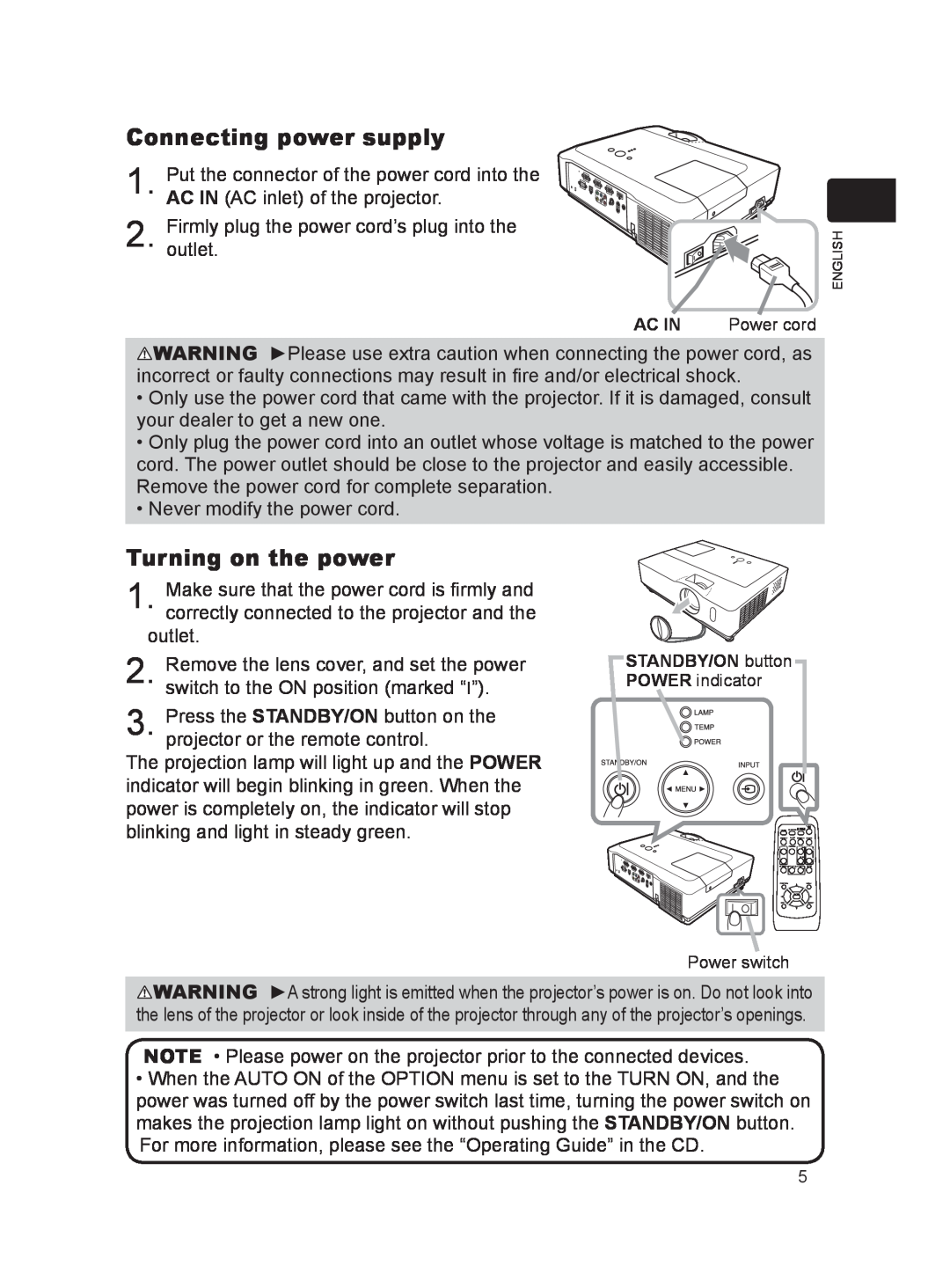 Dukane 8917H user manual Connecting power supply, Turning on the power 