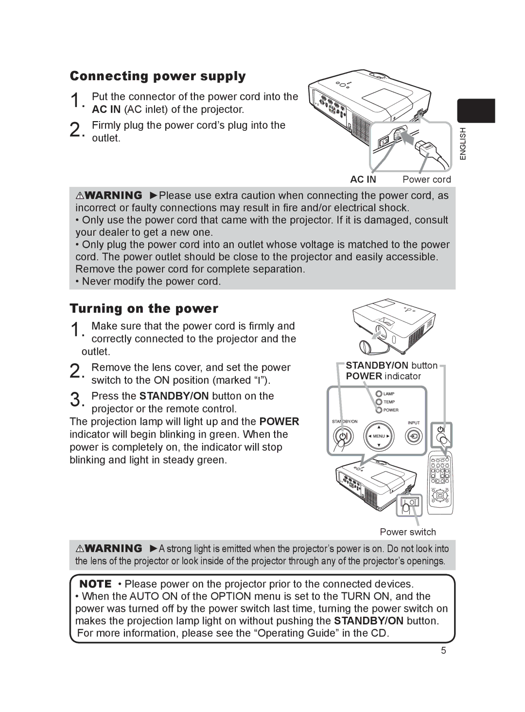 Dukane 8917H user manual Connecting power supply, Turning on the power 