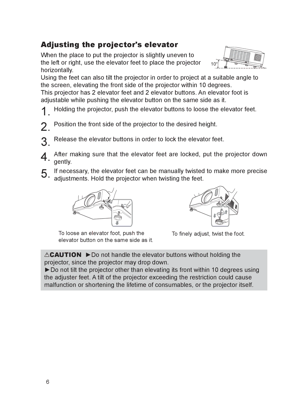 Dukane 8917H user manual Adjusting the projectors elevator 