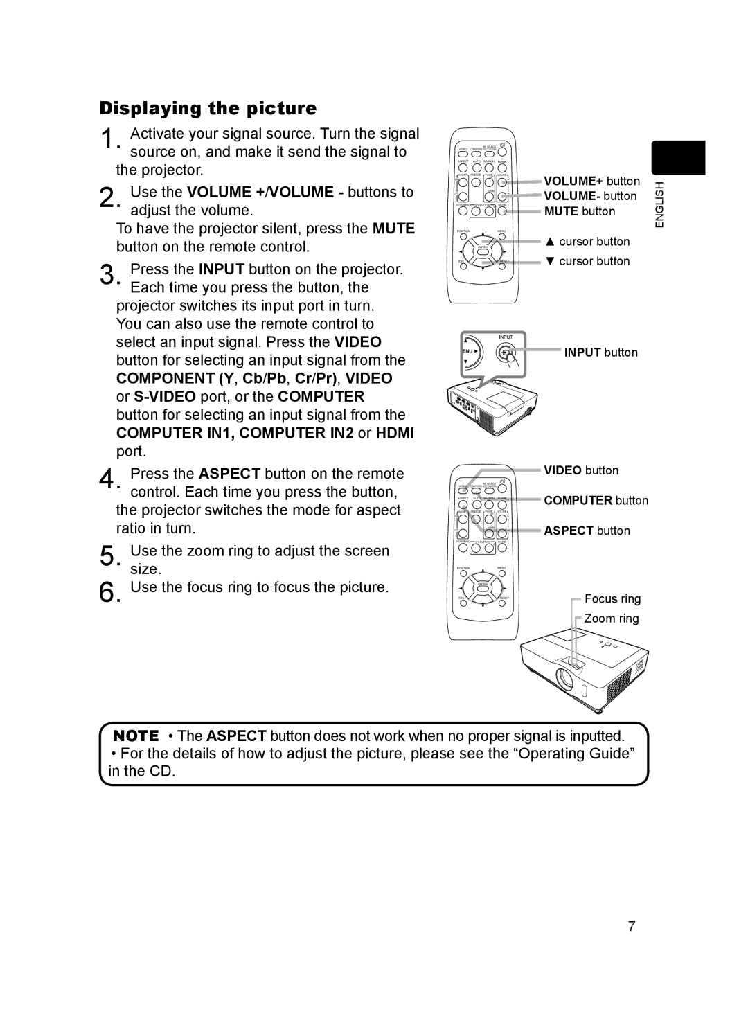 Dukane 8917H user manual Displaying the picture, Input button Video button 