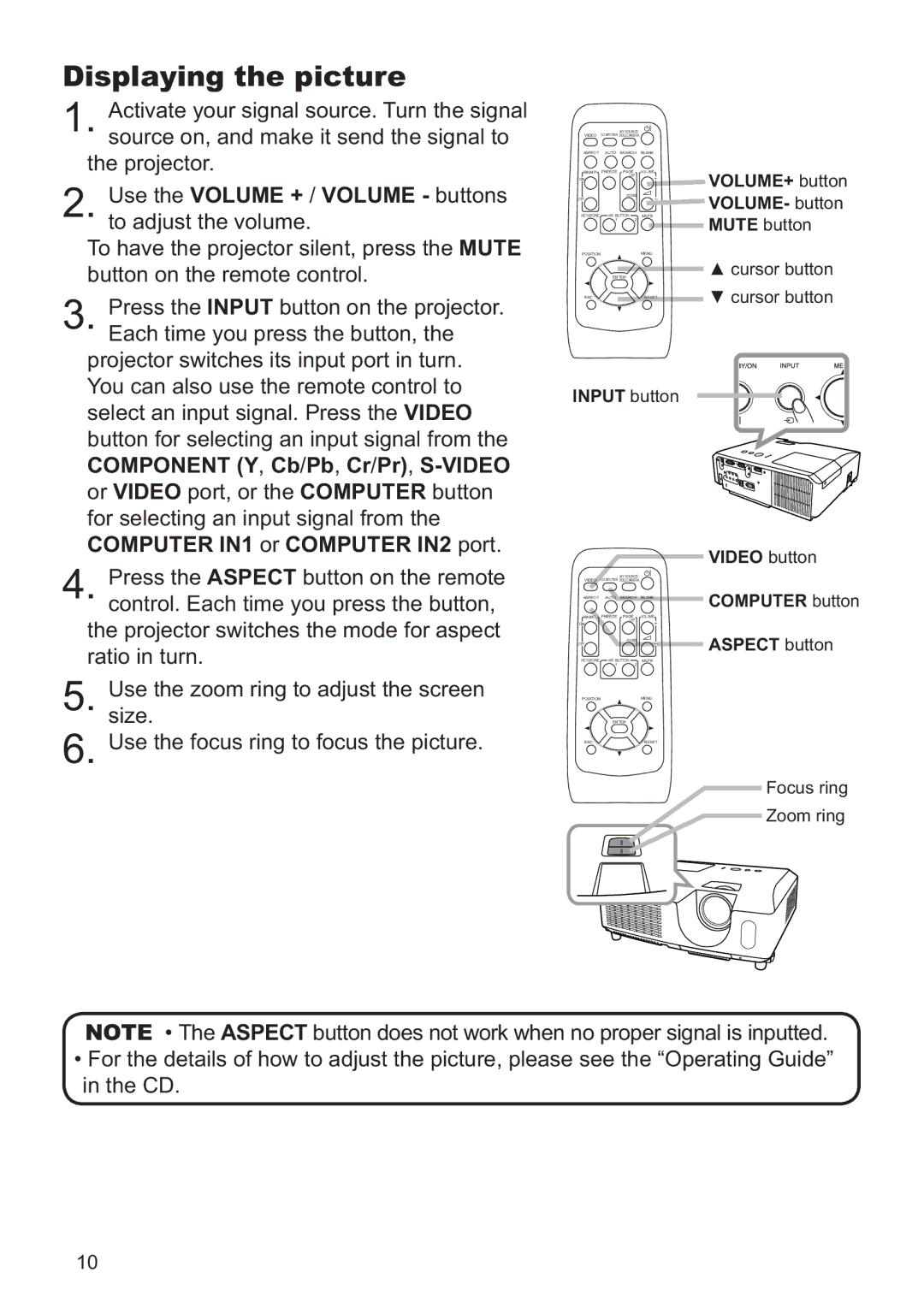 Dukane 8919H, 8920H user manual Displaying the picture, Input button 