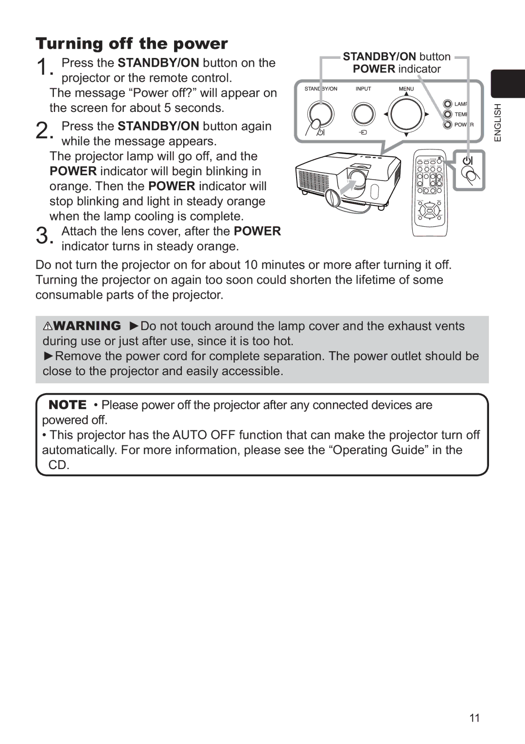 Dukane 8920H, 8919H user manual Turning off the power, STANDBY/ON button 