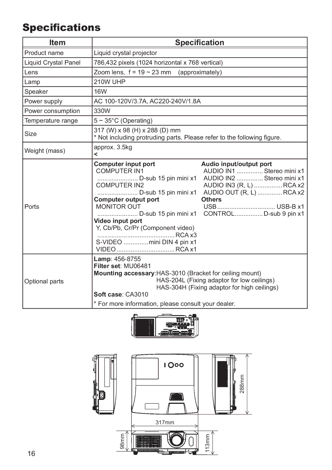 Dukane 8919H, 8920H user manual Speciﬁcations 