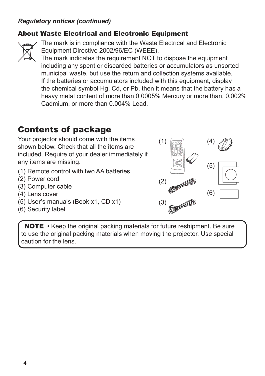 Dukane 8919H, 8920H user manual Contents of package 