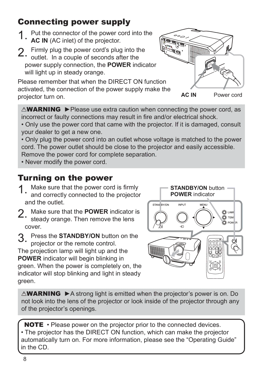 Dukane 8919H, 8920H user manual Connecting power supply, Turning on the power 