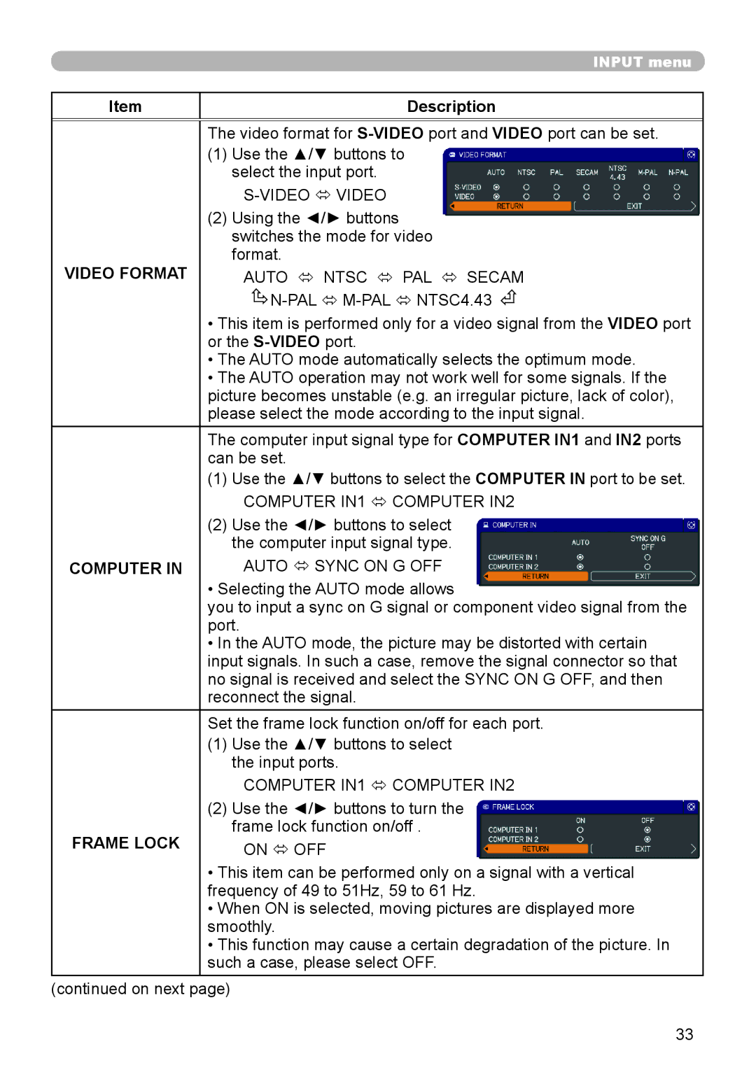 Dukane 8920H-RJ, 8919H-RJ, 8755J-RJ user manual Video Format, Computer, Frame Lock 