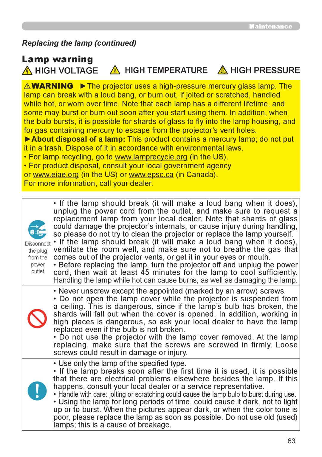 Dukane 8920H-RJ, 8919H-RJ, 8755J-RJ user manual Lamp warning, High Voltage High Temperature 