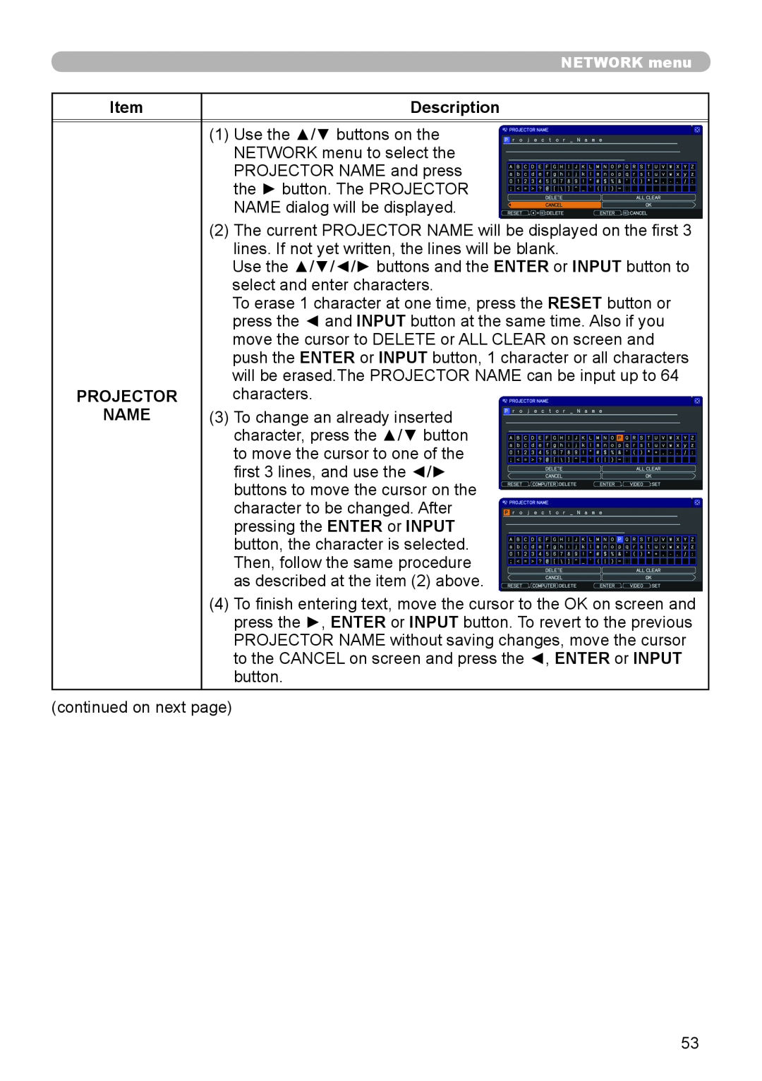 Dukane 8755J-RJ, 8920H-RJ, 8919H-RJ user manual Description, Projector, Name 
