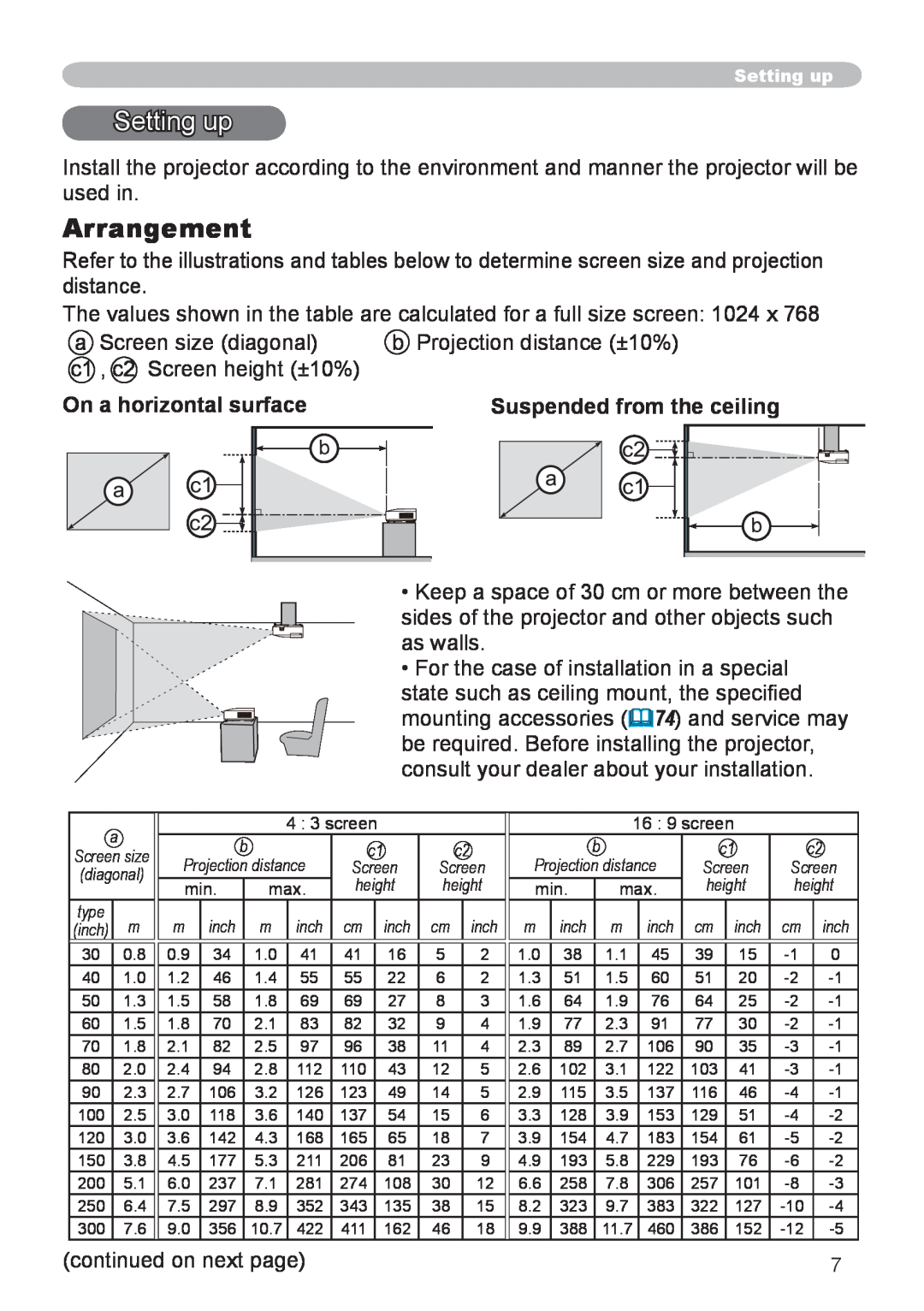 Dukane 8919H-RJ, 8920H-RJ, 8755J-RJ user manual Setting up, Arrangement, On a horizontal surface, Suspended from the ceiling 